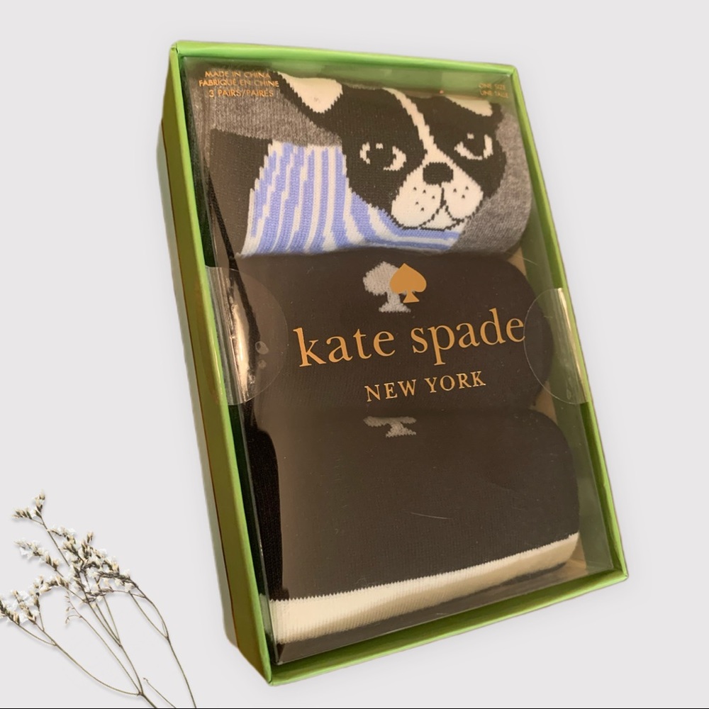 New in Box Kate Spade 3 Pack Socks Boston Terrier